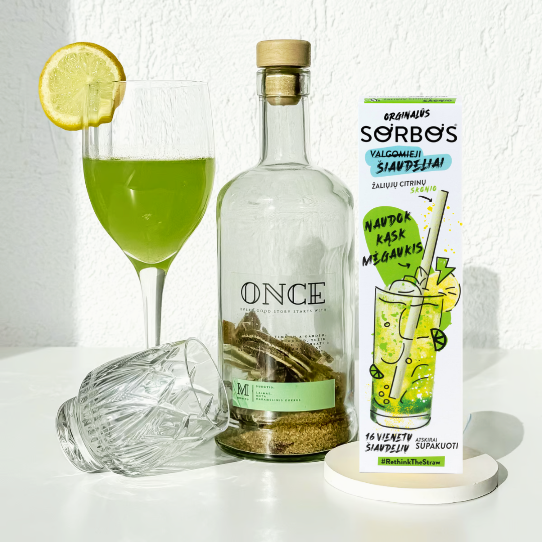 Valgomi šiaudeliai ir laimo ir mėtos trauktinės ruošinys "Mohito"